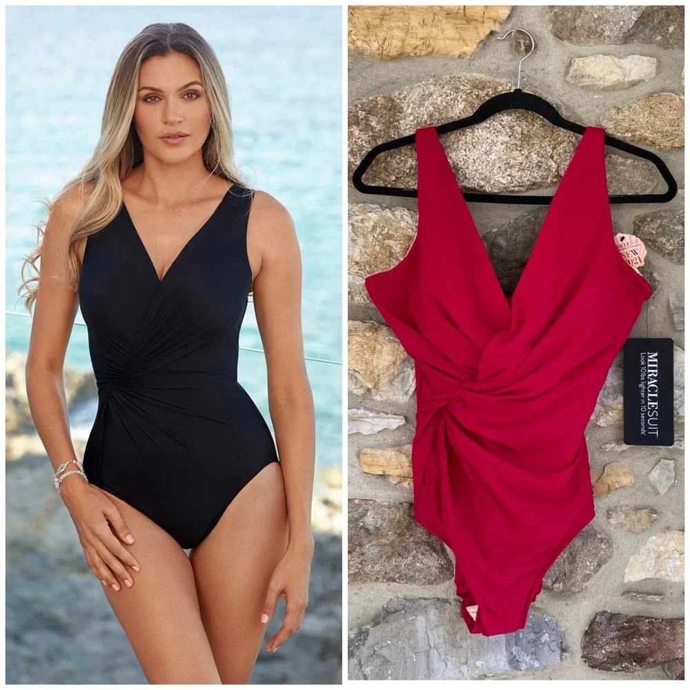 NWT Miraclesuit Twisted Sisters Esmerelda One Piece Swimsuit $180 Red Womens 16